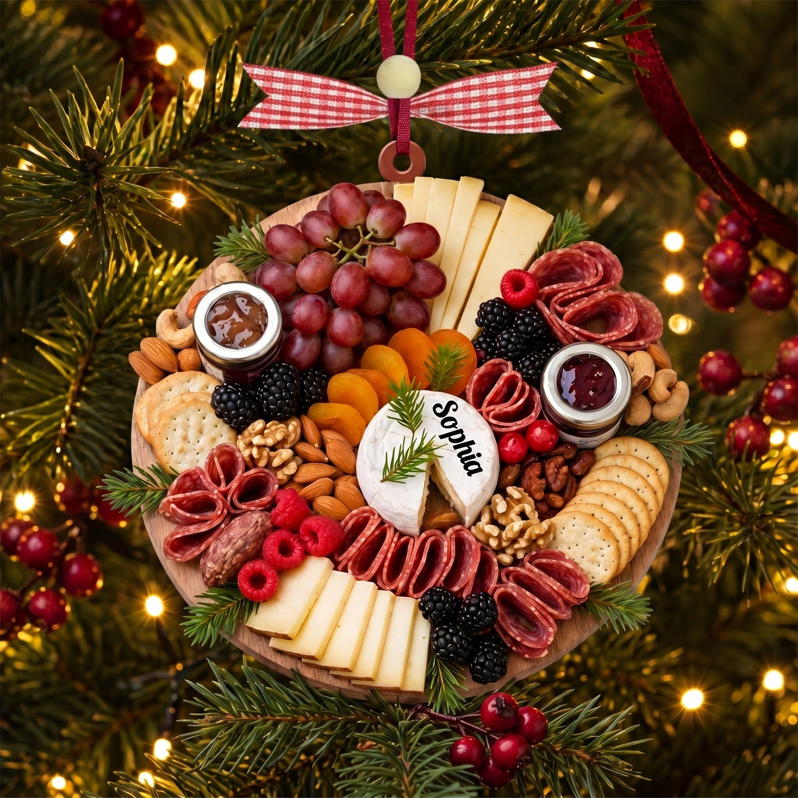 Personalized Christmas Charcuterie Board Ornament, Wine Ornament Hostess Gift, White Elephant Exchange for Foodies, Cheese Lover
