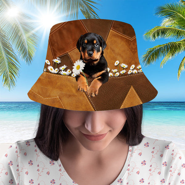 Rottweiler Holding Daisy Bucket Hat - facamart