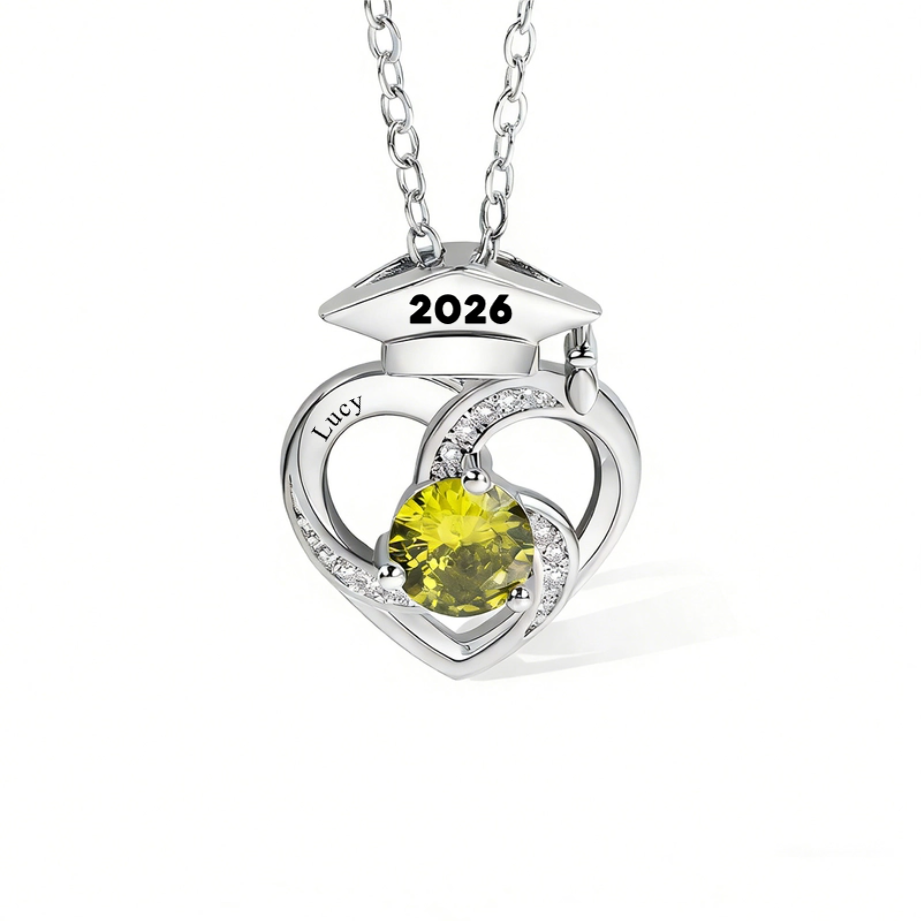 Personalized Graduation Cap Birthstone Necklace with Name Dainty Jewelry Graduation Season Commemorative Gift for Graduates