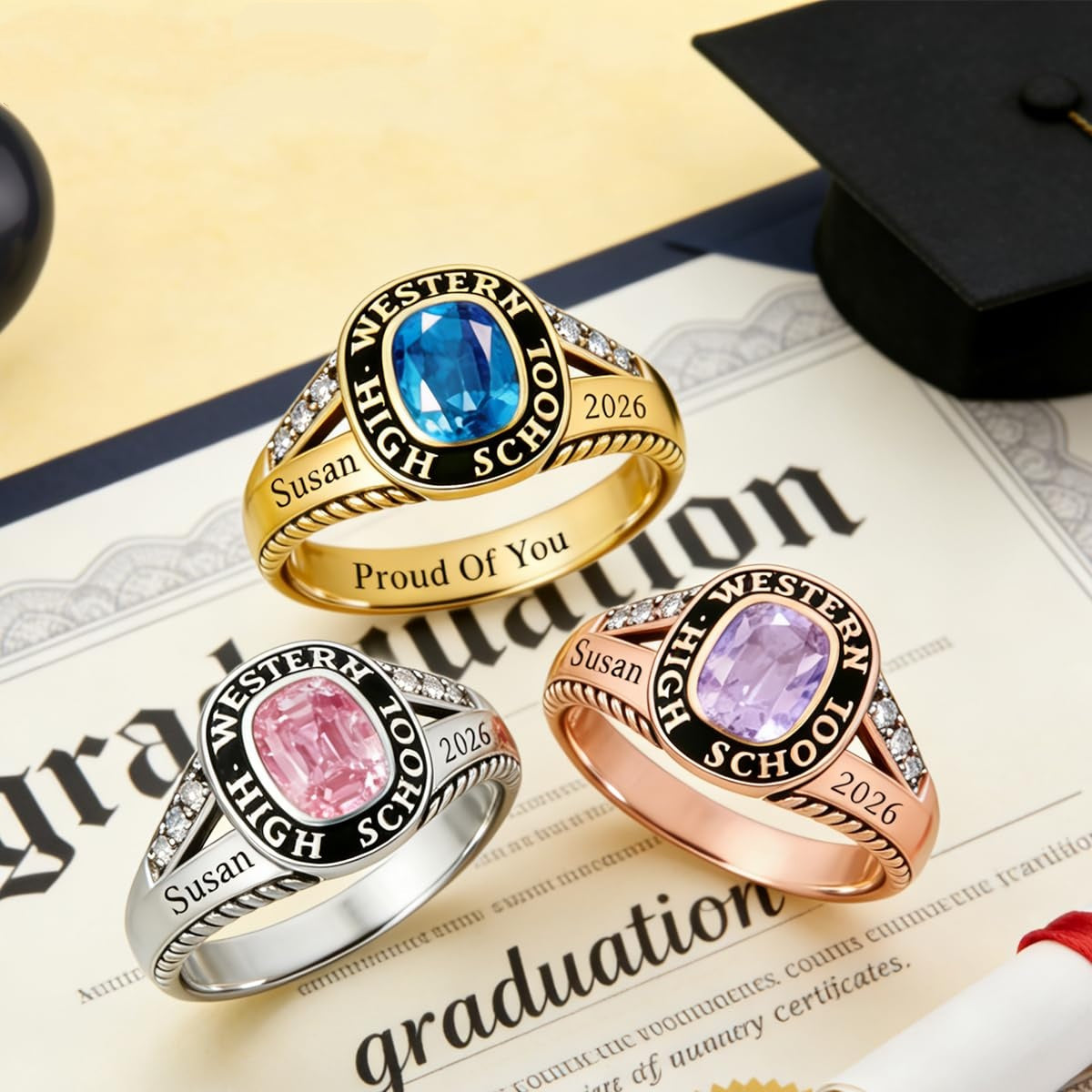 Personalized Graduation Class Birthstone Ring - Graduation Jewelry Gif ...