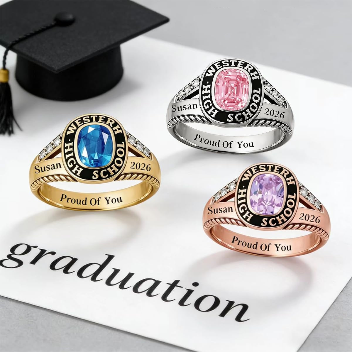 Personalized Graduation Class Birthstone Ring - Graduation Jewelry Gif ...