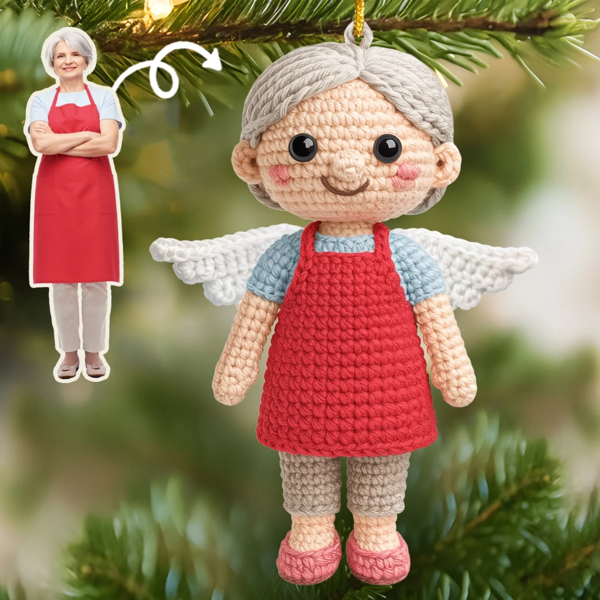 Forever Our Guardian Angel - Custom Photo Crochet Ornament - Personalized Christmas Memorial Sympathy Gifts For Loss Of Mom, Dad