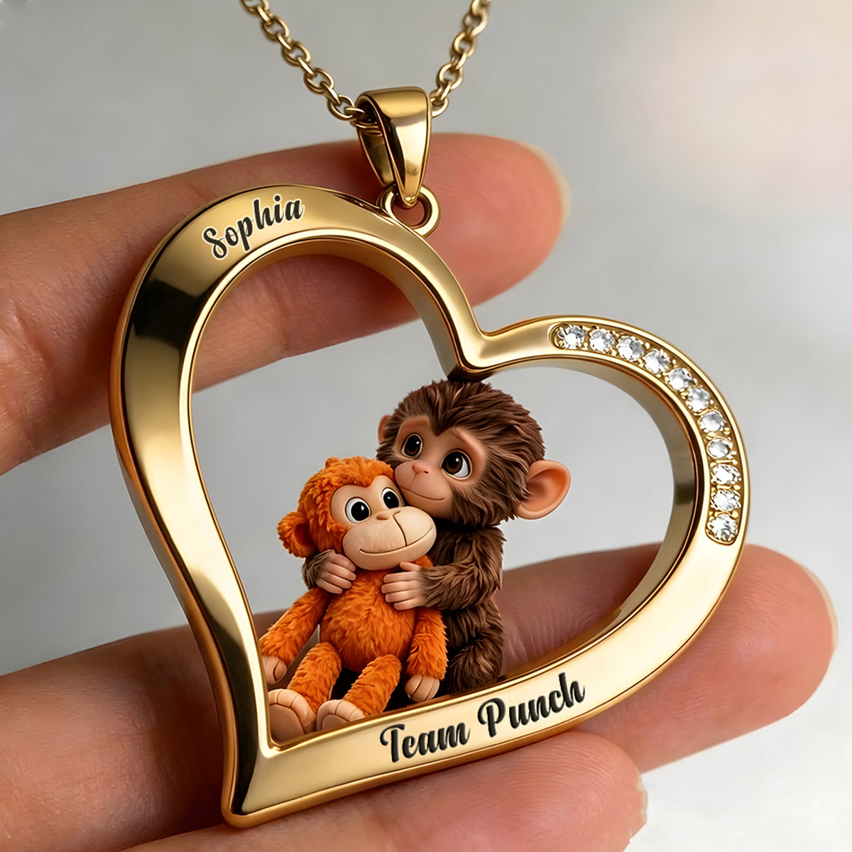 Team Punch - Personalized Monkey Lover Shaped Metal Pendant Necklace