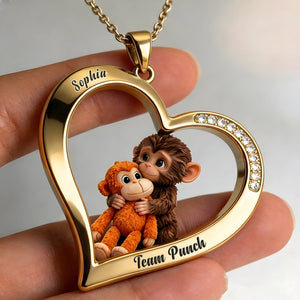 Team Punch - Personalized Monkey Lover Shaped Metal Pendant Necklace