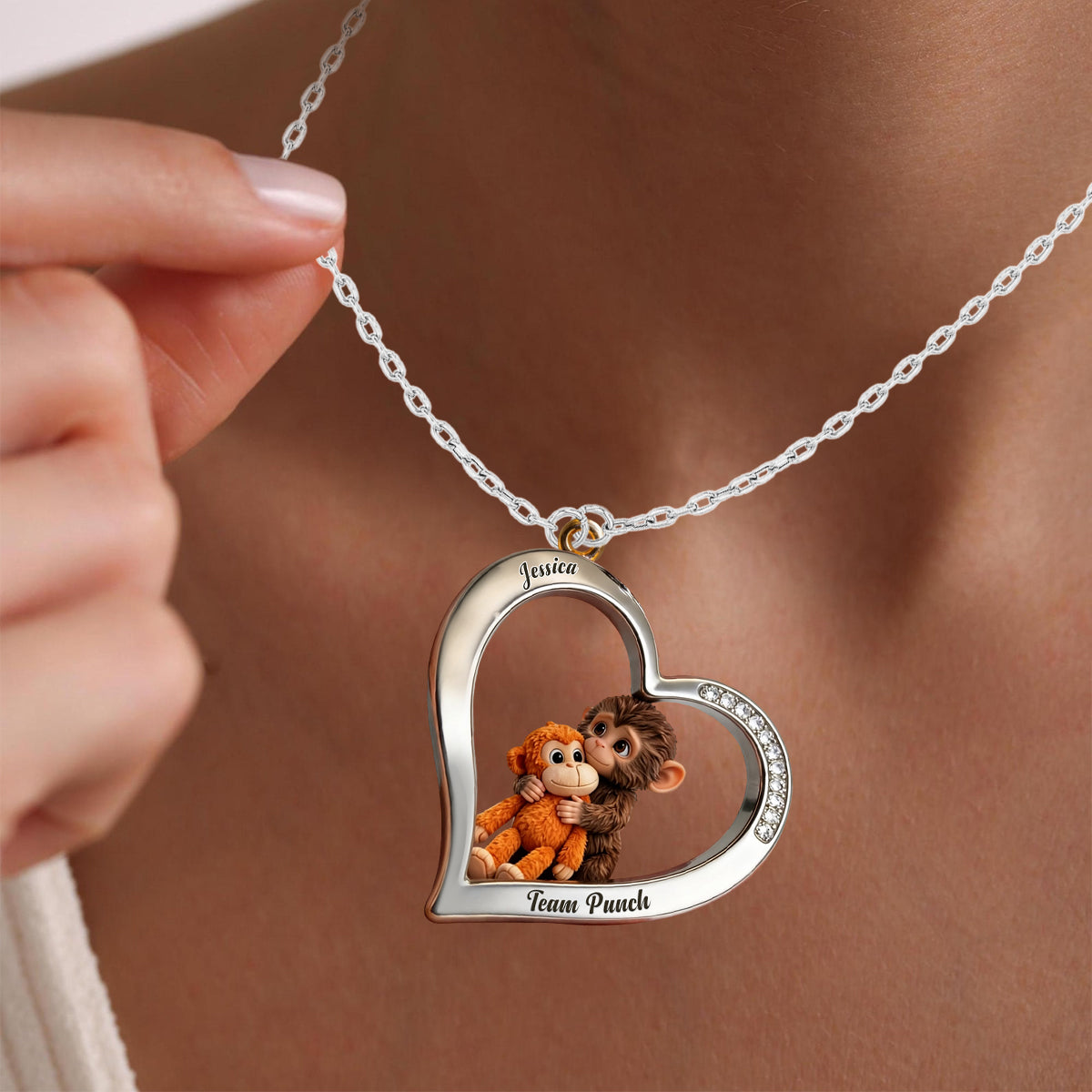 Team Punch - Personalized Monkey Lover Shaped Metal Pendant Necklace