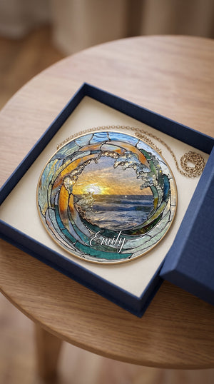 Ocean Wave Stained Glass Suncatcher