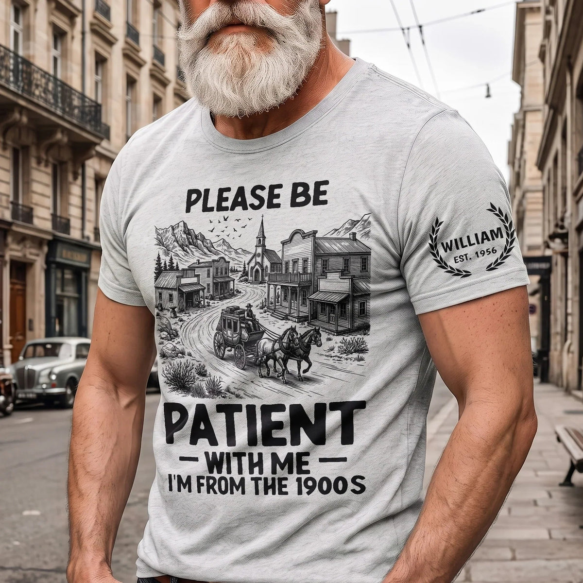 Personalized Dual Print Classic Tee, Please Be Patient With Me Design, Creative Gift for Retro Humor Fans