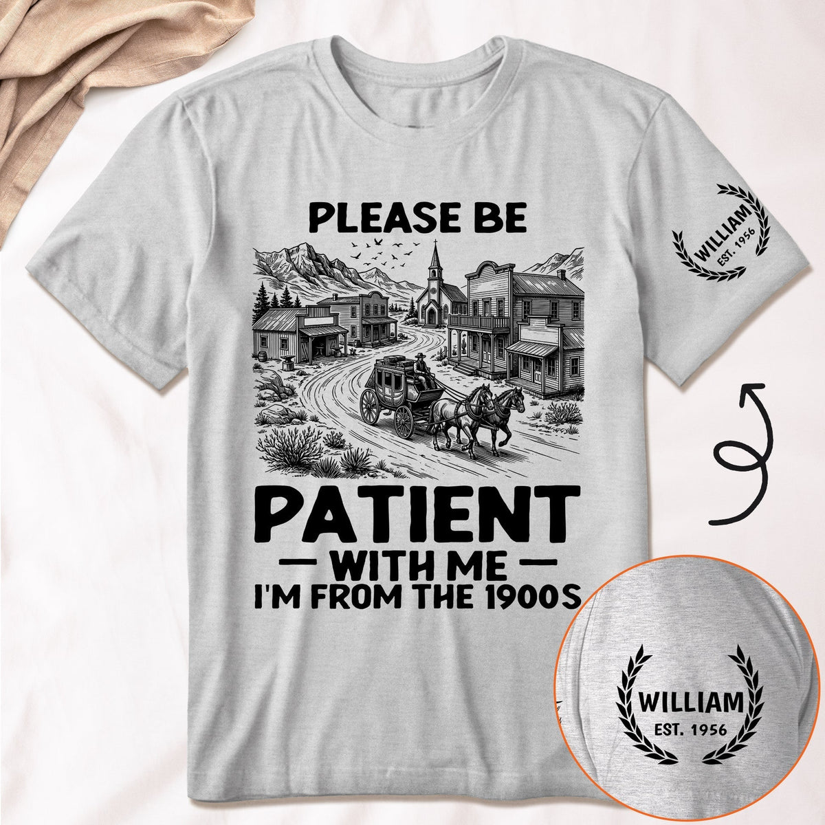 Personalized Dual Print Classic Tee, Please Be Patient With Me Design, Creative Gift for Retro Humor Fans