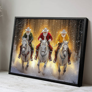 Santa Cowboys In Snow Wall Art Decor Xmas Poster Gift For Cowboys
