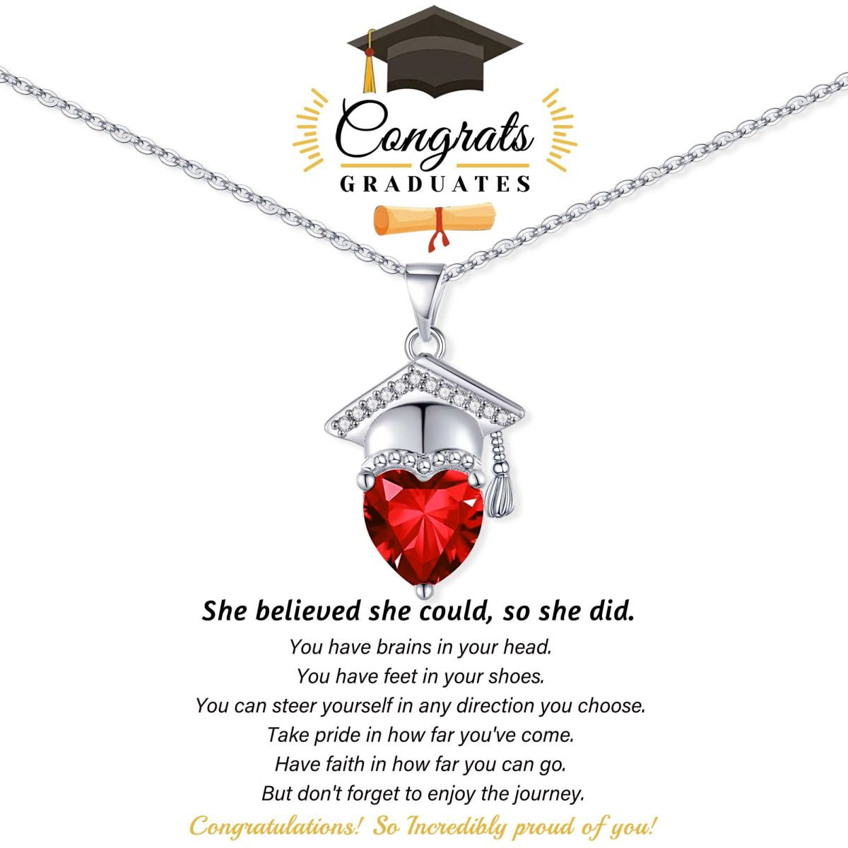 Personalized Graduation Cap Heart Birthstone Necklace, Graduation Gift for Class of 2026 Graduates