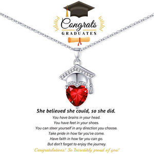 Personalized Graduation Cap Heart Birthstone Necklace, Graduation Gift for Class of 2026 Graduates