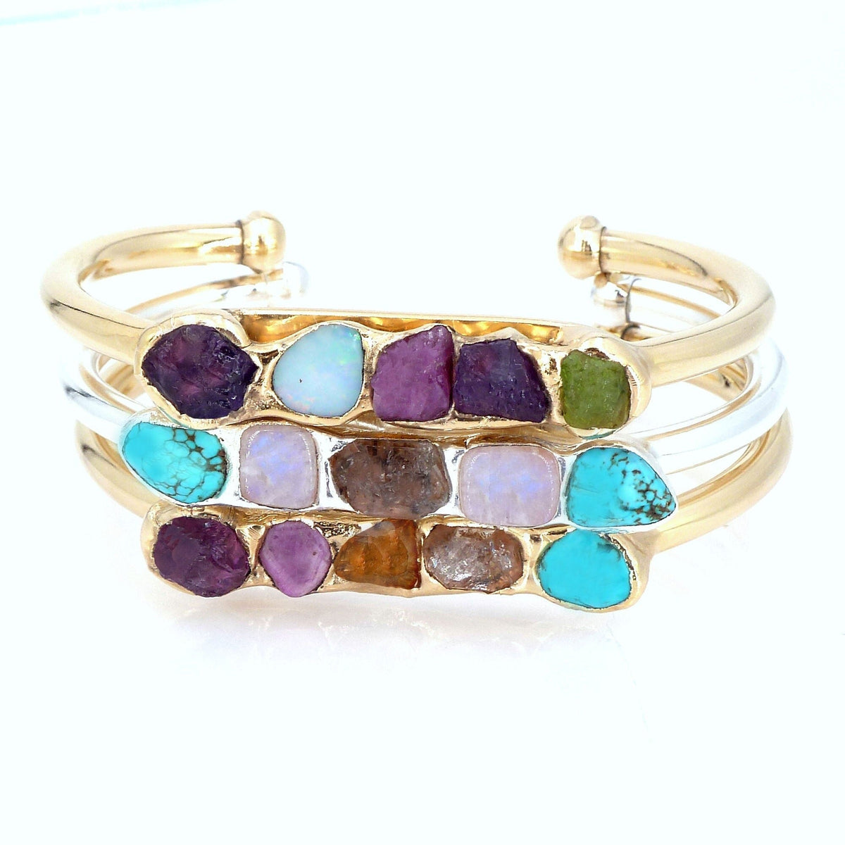Multi Raw Stone Bracelet - Personalized Natural Rough Family Gemstone Bracelet