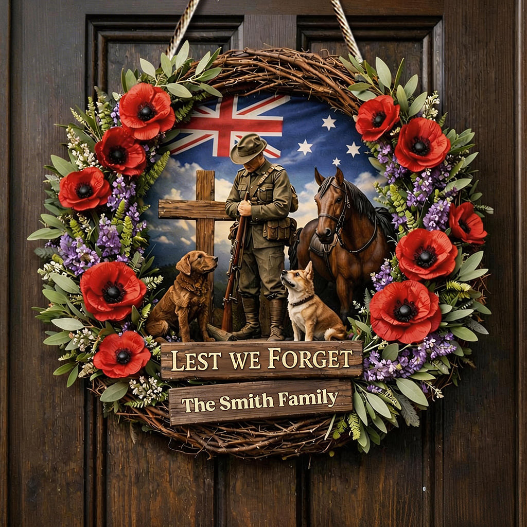 Lest We Forget, Anzac Day - Personalized Veteran Custom Shaped Wood Sign