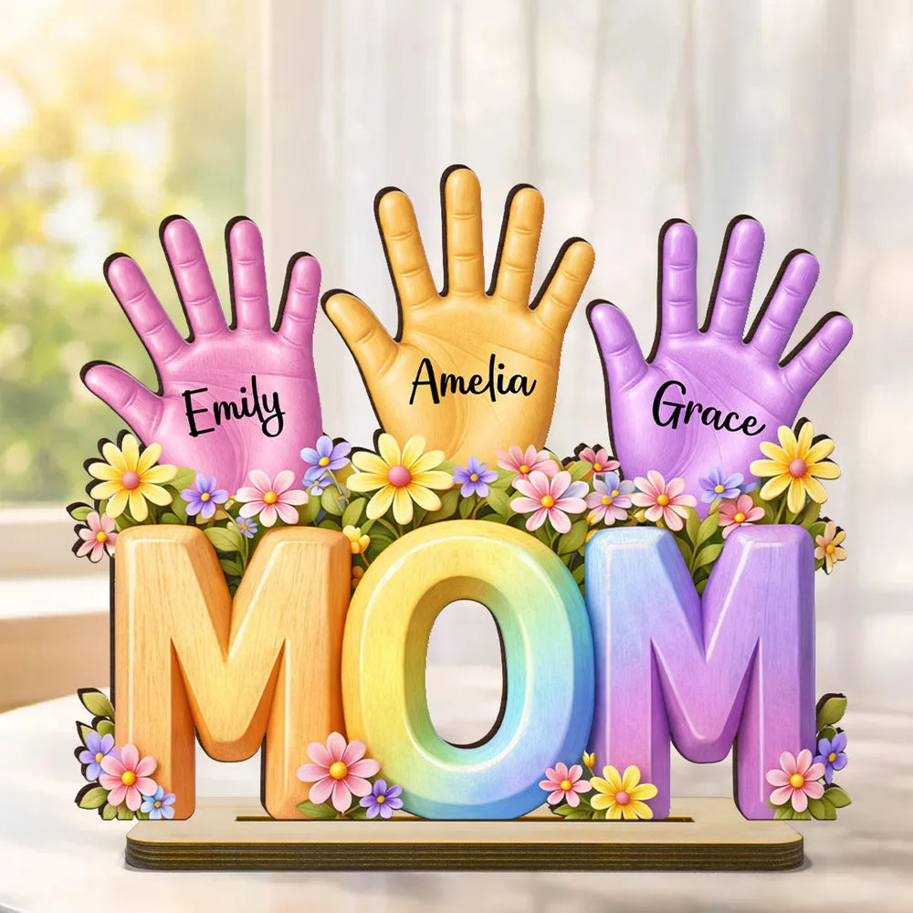 Personalized Hand Print 2-Layered Wooden Plaque -Gift For Mom Wife