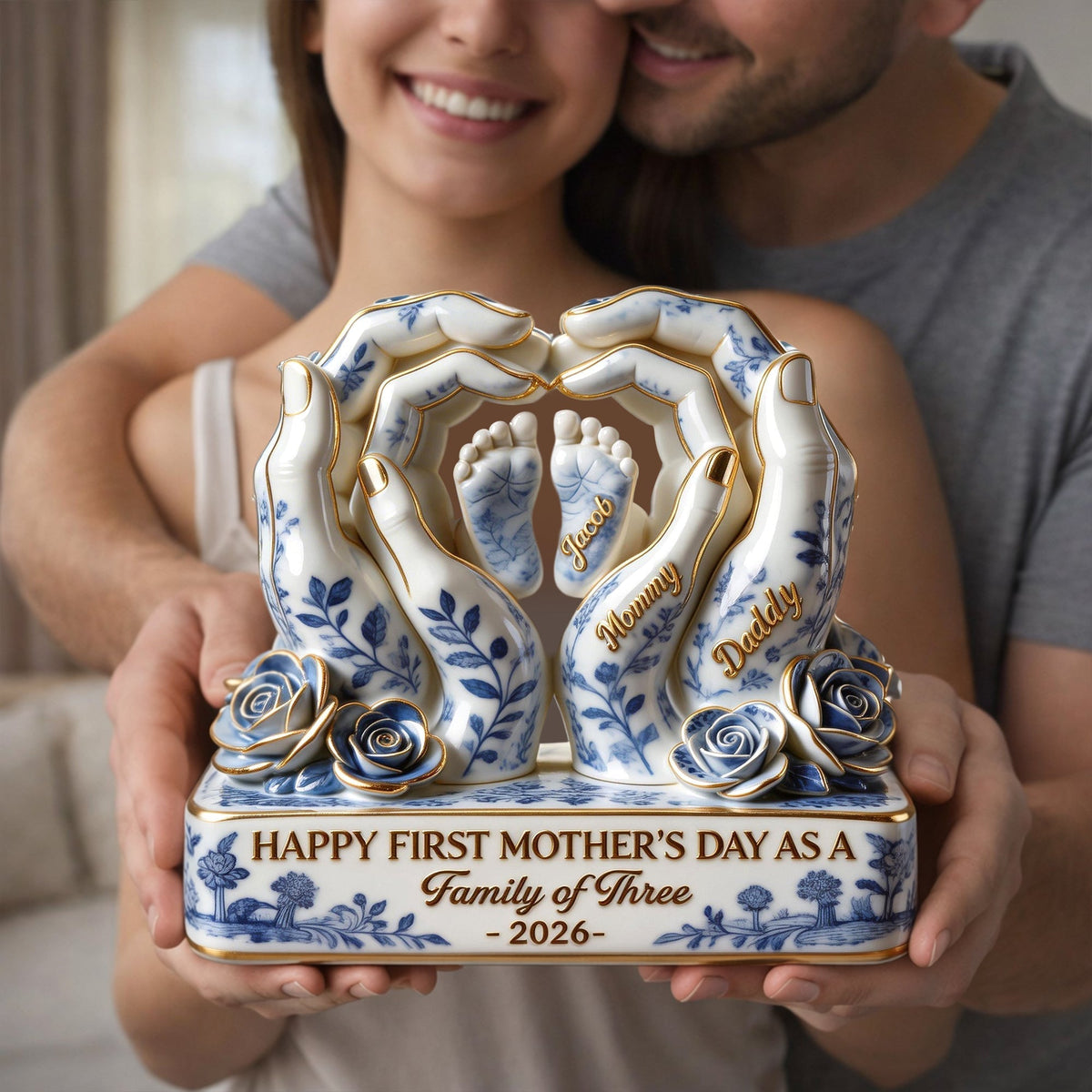Toile De Jouy Family First Mother's Day Plaque - Personalized Gifts For Moms