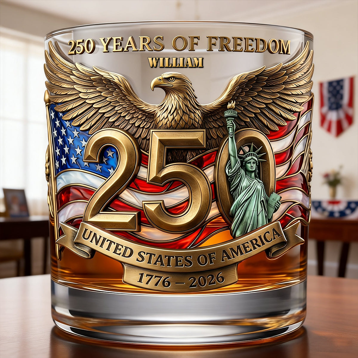 250 Years Of Freedom Anniversary 11oz Round Glass - Personalized Gifts For Patriots