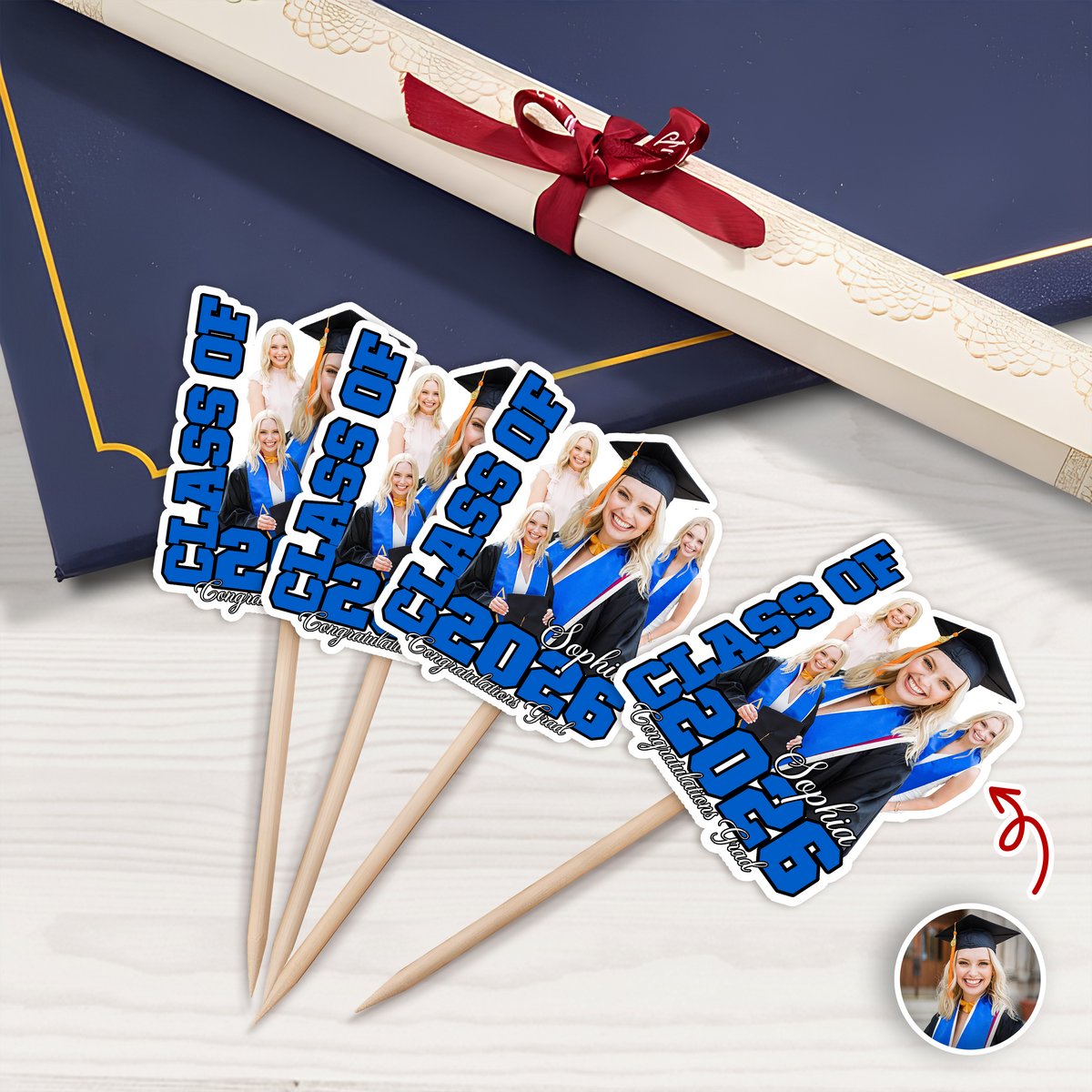 Custom Photo Class Of 2026 Graduation Cupcake Toppers