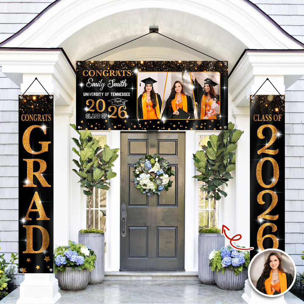 Personalized Congrats Graduation Class Of 2026 Banner Combo 3 Pieces, Senior Gift