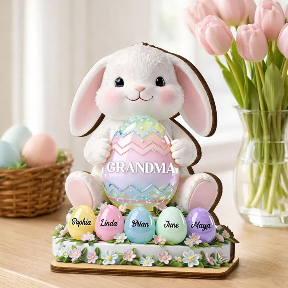 Personalized Easter Bunny 2-Layered Wooden Plaque - Gift For Grandma