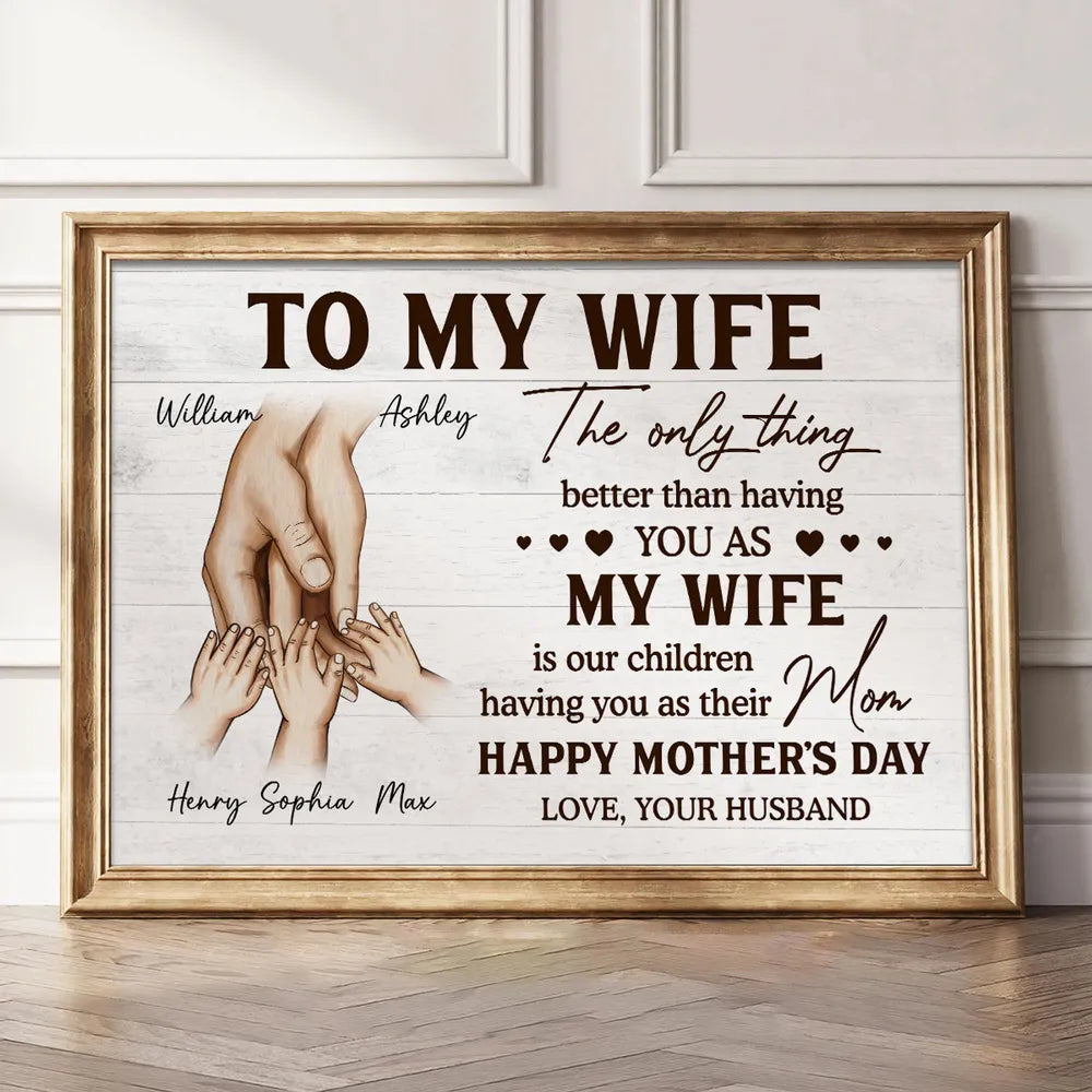 Family Holding Hands Personalized Poster - Mother's Day Gift For Wife