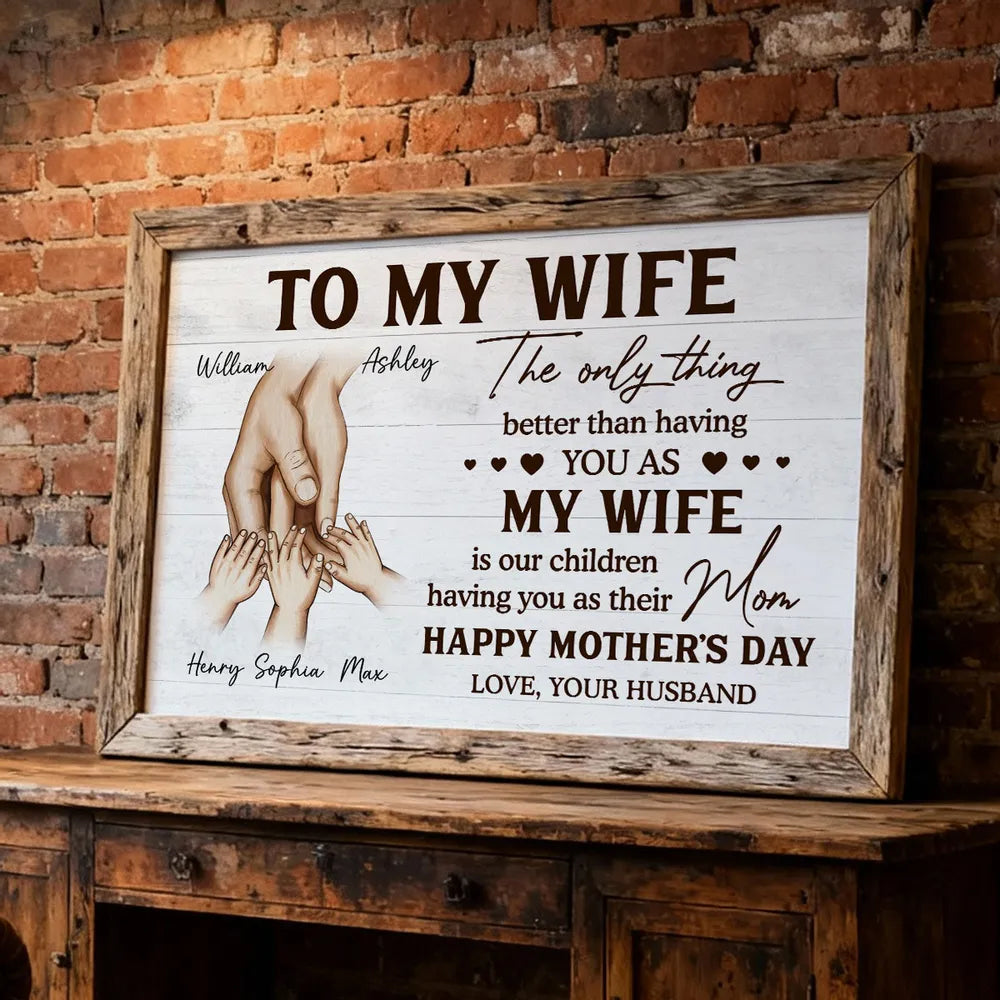 Family Holding Hands Personalized Poster - Mother's Day Gift For Wife