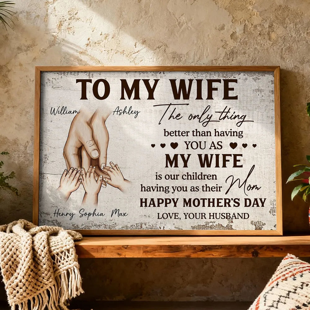 Family Holding Hands Personalized Poster - Mother's Day Gift For Wife