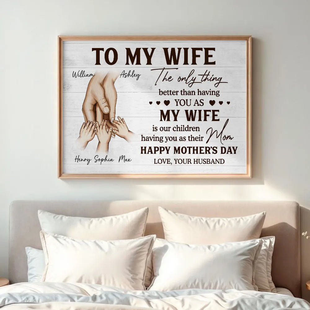 Family Holding Hands Personalized Poster - Mother's Day Gift For Wife
