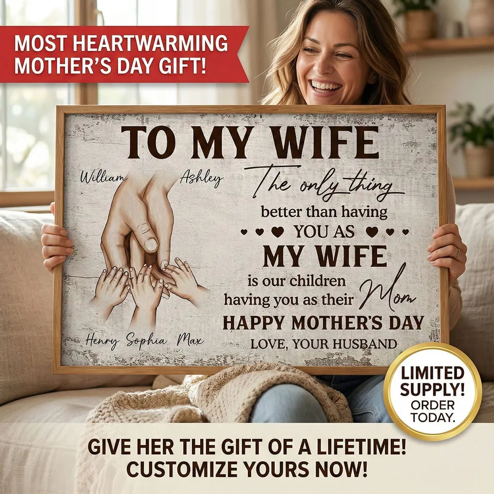 Family Holding Hands Personalized Poster - Mother's Day Gift For Wife