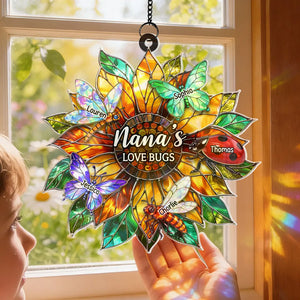 Grandma's Love Bugs Sunflower - Personalized Suncatcher - Mother's Day Gift for Mom, Grandma, Wife
