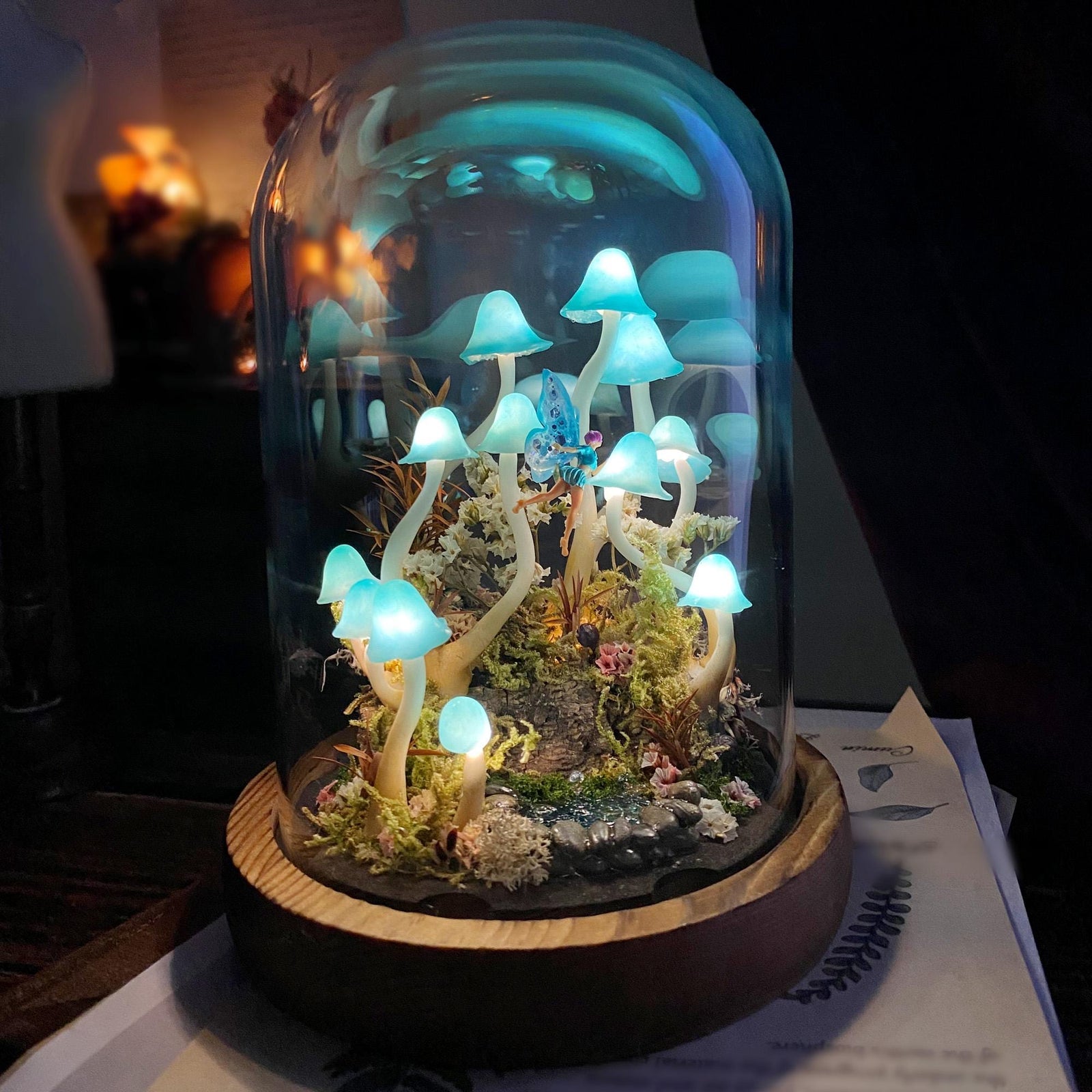 Magic Flying Fairy and Pond Handmade Mushroom Night Light
