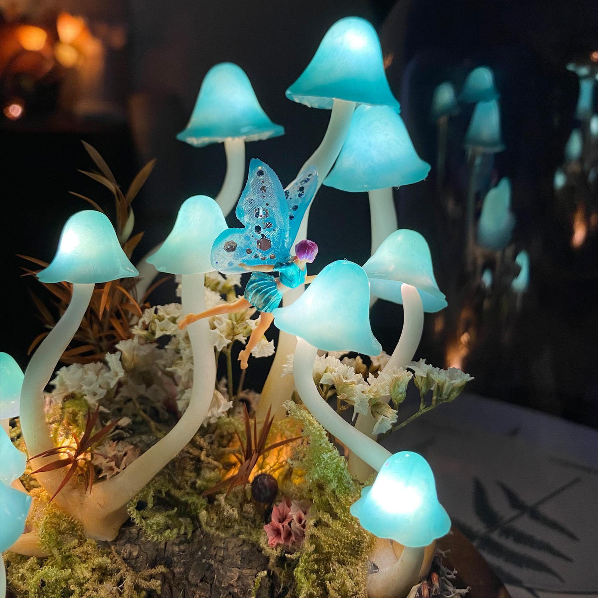 Magic Flying Fairy and Pond Handmade Mushroom Night Light
