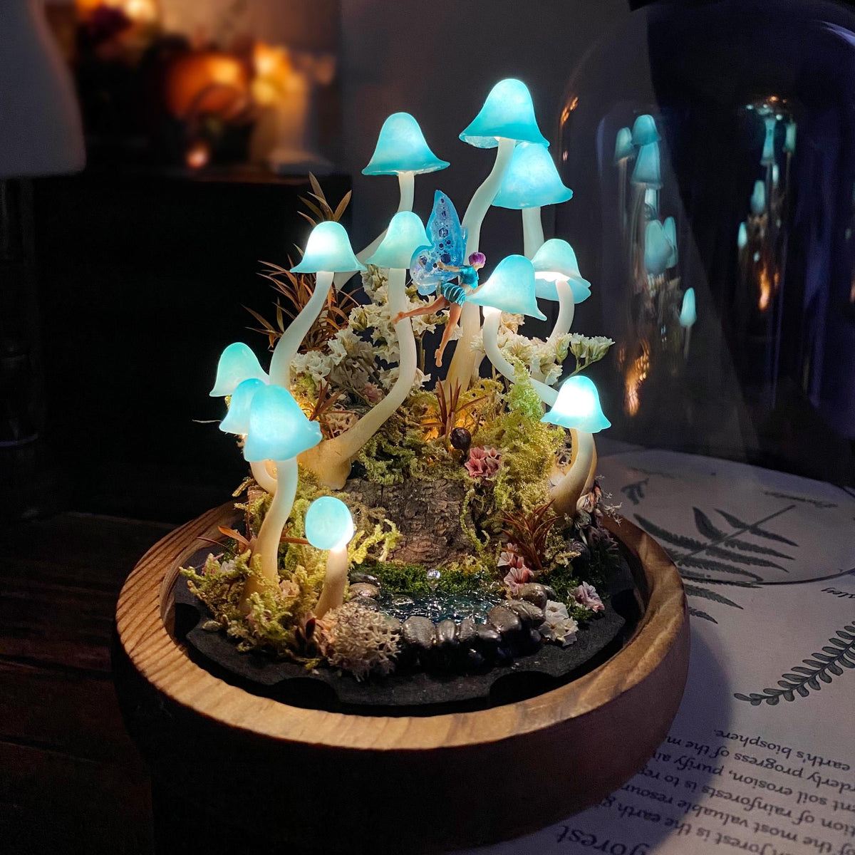 Magic Flying Fairy and Pond Handmade Mushroom Night Light