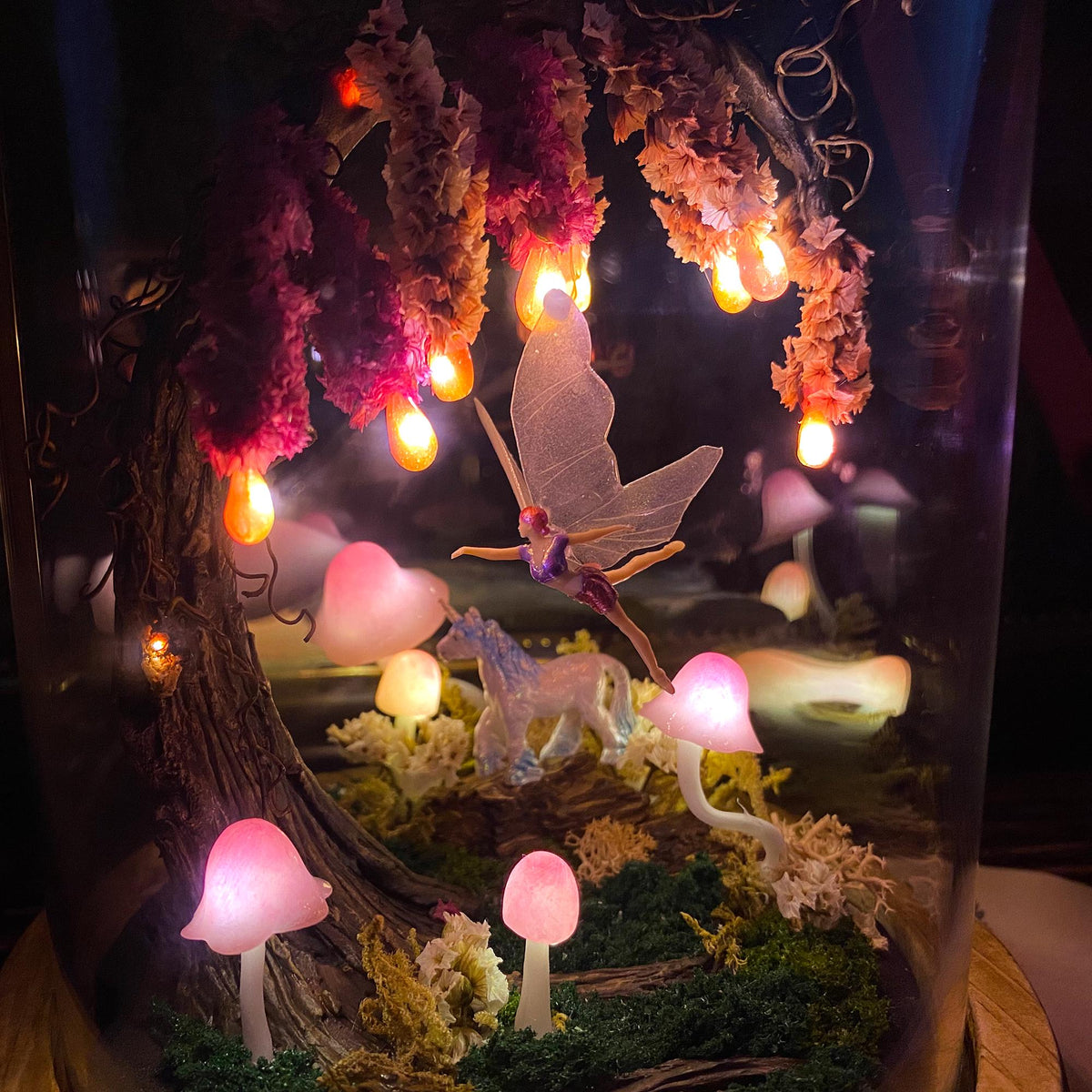 Pink Wisteria Fairy Mushroom Handmade Night Light