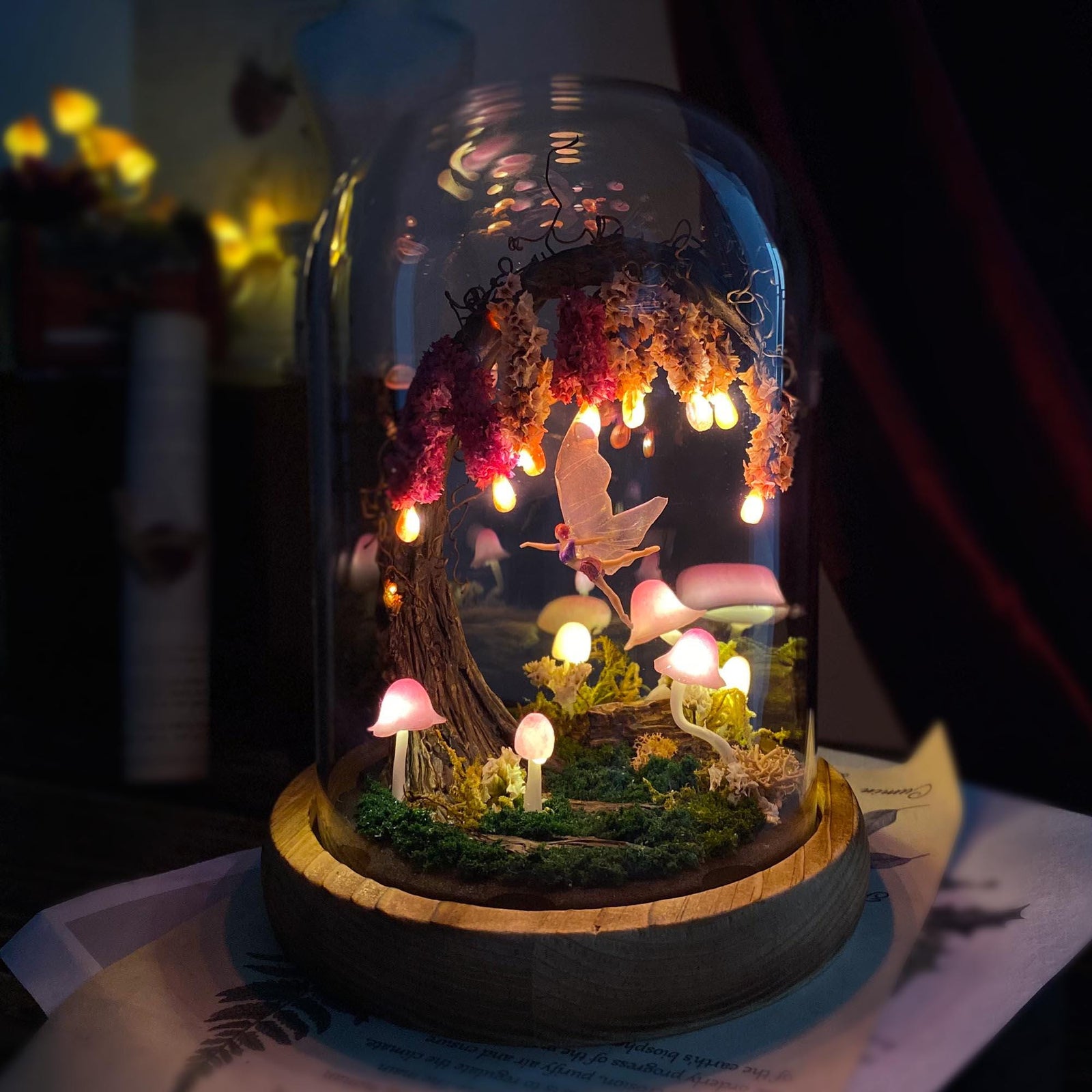 Pink Wisteria Fairy Mushroom Handmade Night Light
