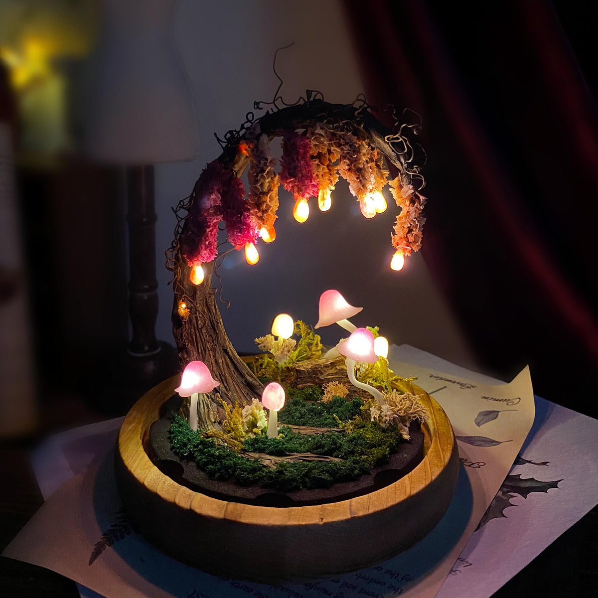 Pink Wisteria Fairy Mushroom Handmade Night Light