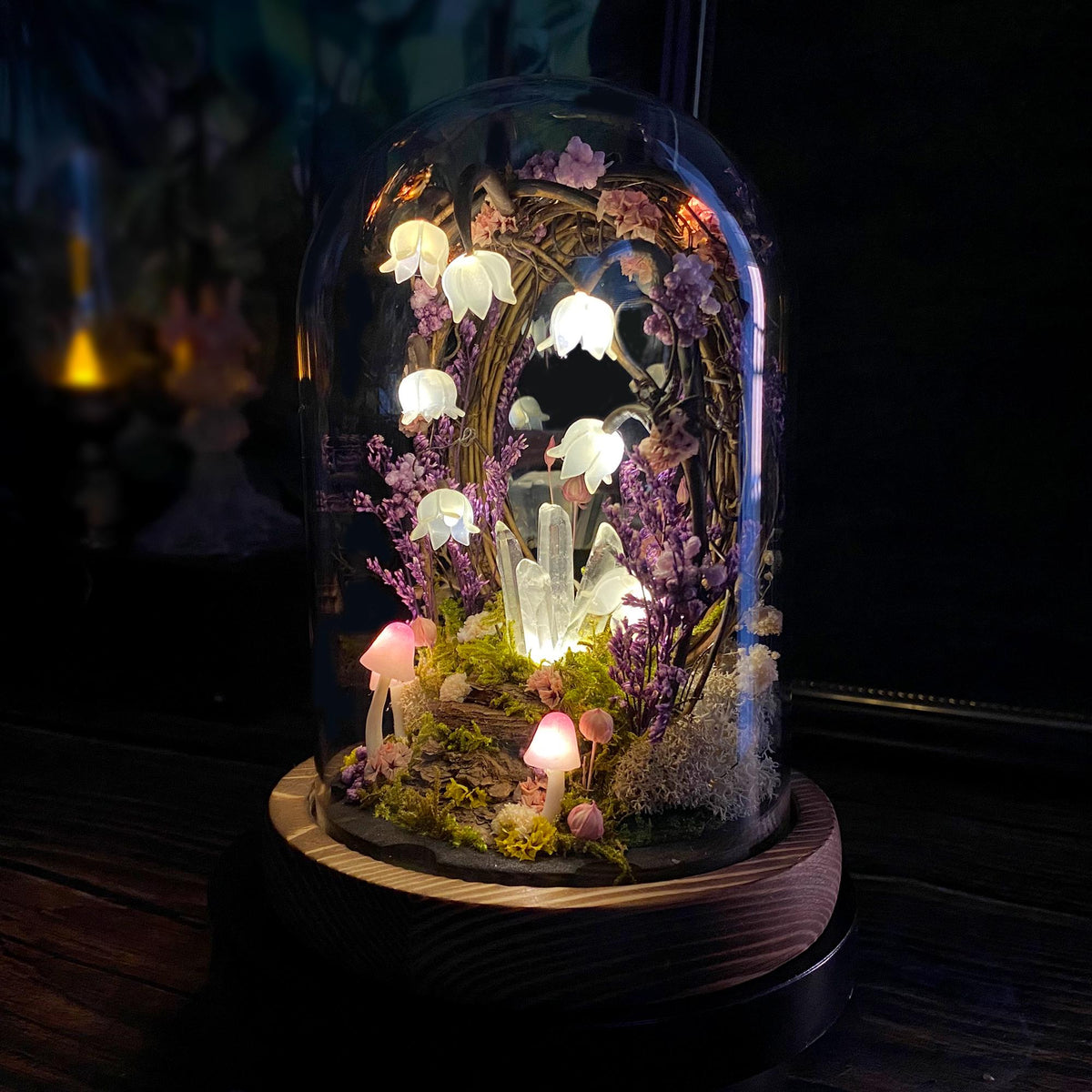 Glowing Crystals & Fairy, Lily of the Valley Mushroom Handmade Night Light