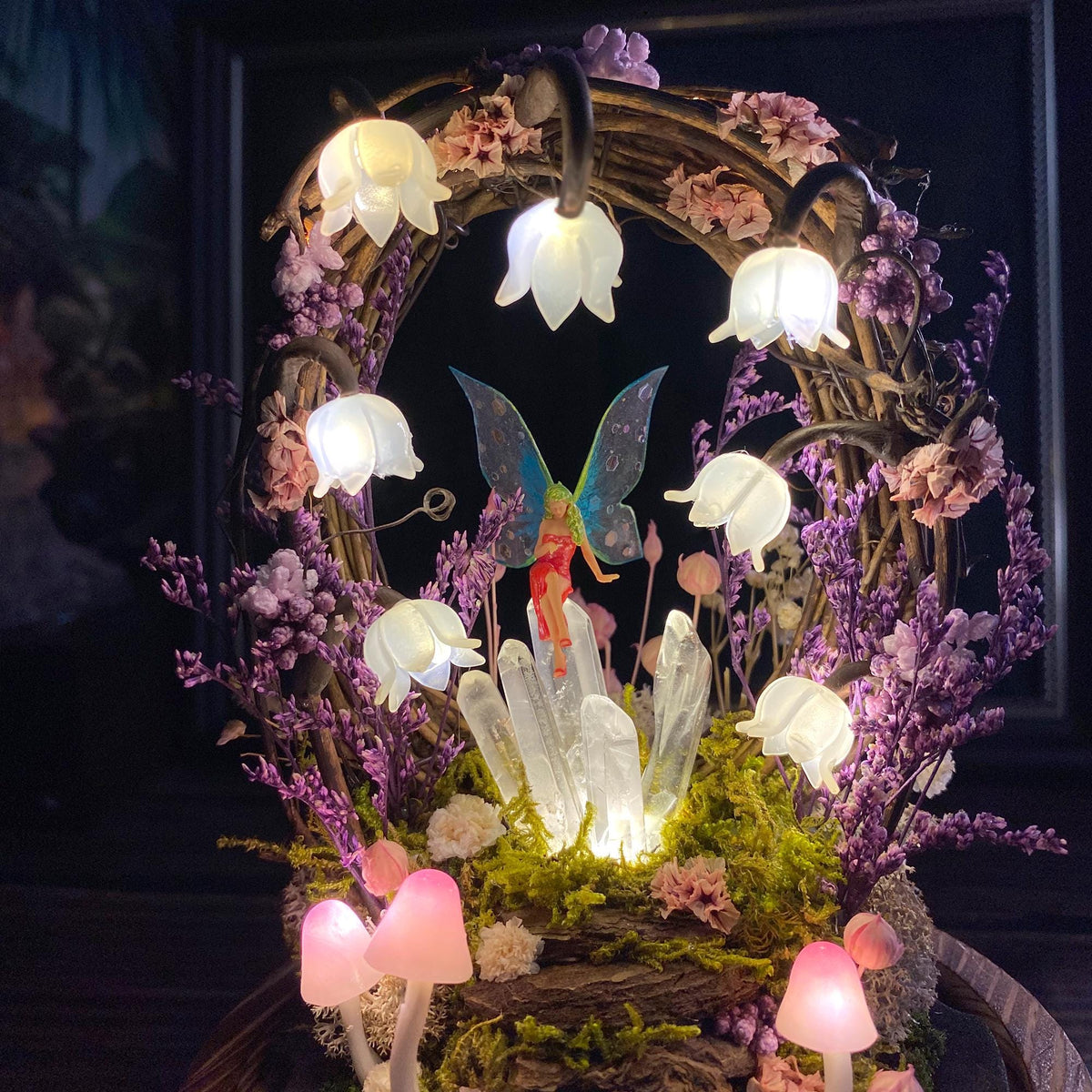 Glowing Crystals & Fairy, Lily of the Valley Mushroom Handmade Night Light