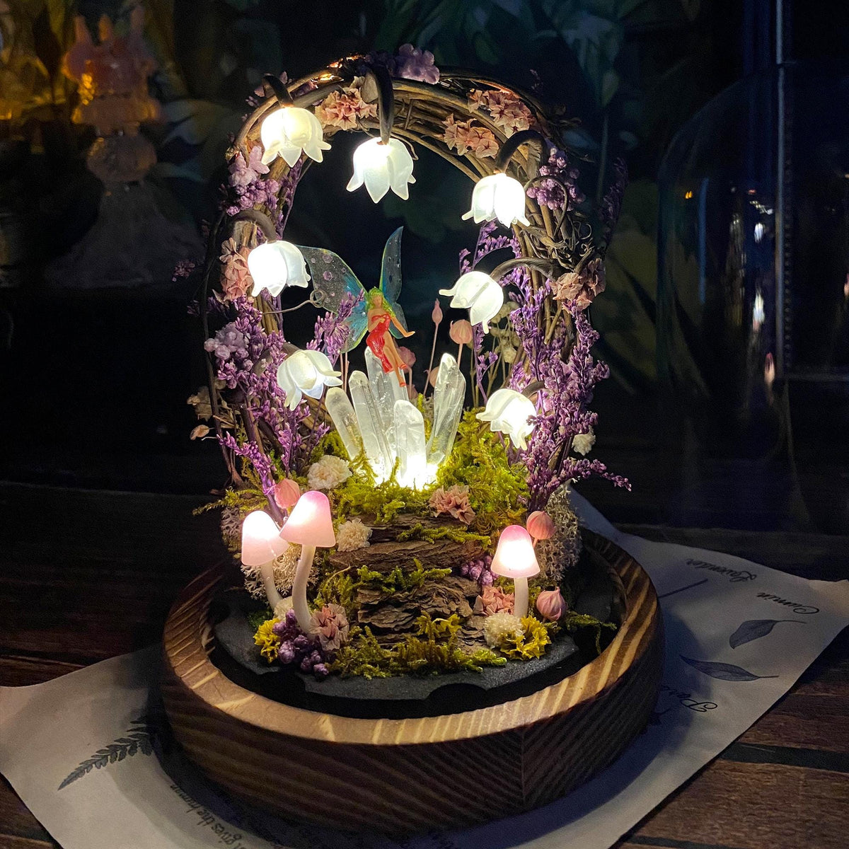 Glowing Crystals & Fairy, Lily of the Valley Mushroom Handmade Night Light