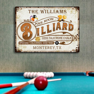 Personalized Billiard Pool Room Custom Classic Metal Signs