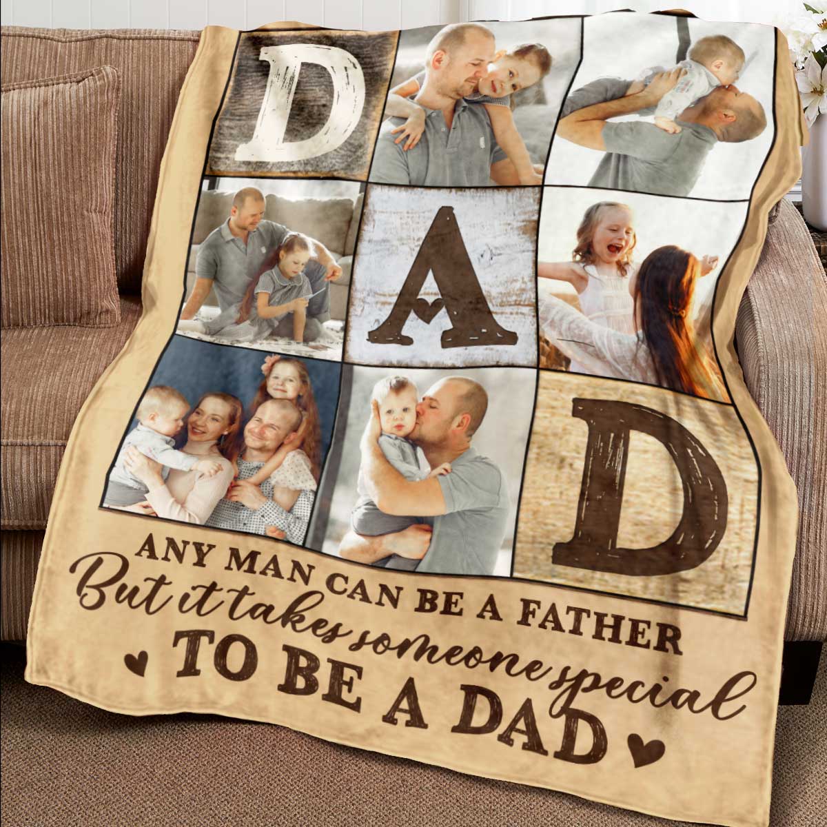 Personalized Dad Photo Collage Blanket, Dad Photo Gift, Best Gift For Dad