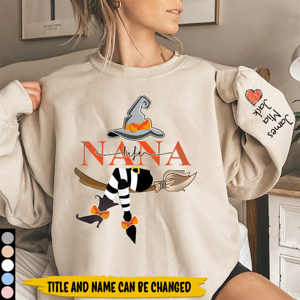 Personalized Grandma/Aunt/Mom Life Witch With Grandkids Halloween Sweatshirt
