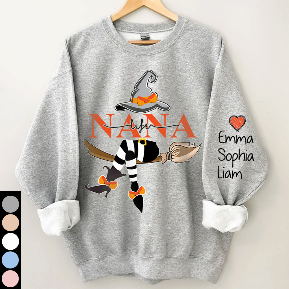 Personalized Grandma/Aunt/Mom Life Witch With Grandkids Halloween Sweatshirt