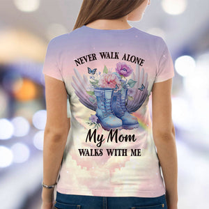 Memorial Flower Shoes Wings, Never Walk Alone My Mom Dad Walks With Me Personalized 3D T-shirt