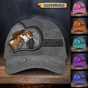 Personalized Girl Kissing Horse Classic Cap