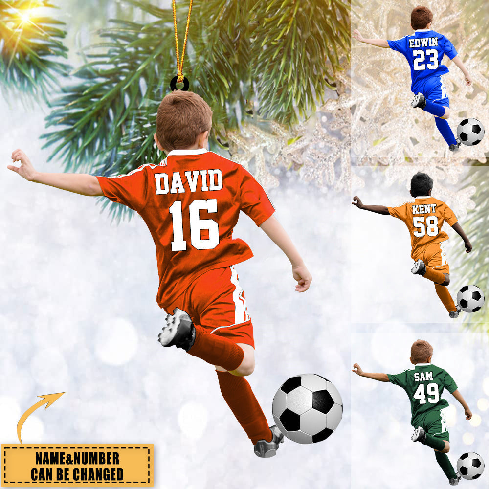 Custom Personalized Soccer Boy Acrylic Christmas Ornament, Gift For Soccer Lovers