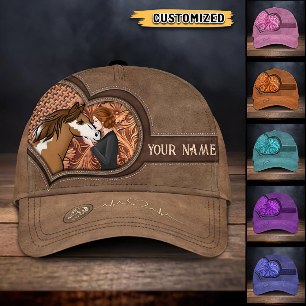 Personalized Girl Kissing Horse Classic Cap