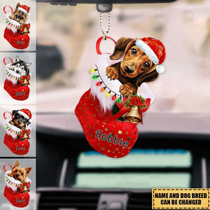 Dog In Christmas Shoes - Acrylic Christmas/Car Ornament