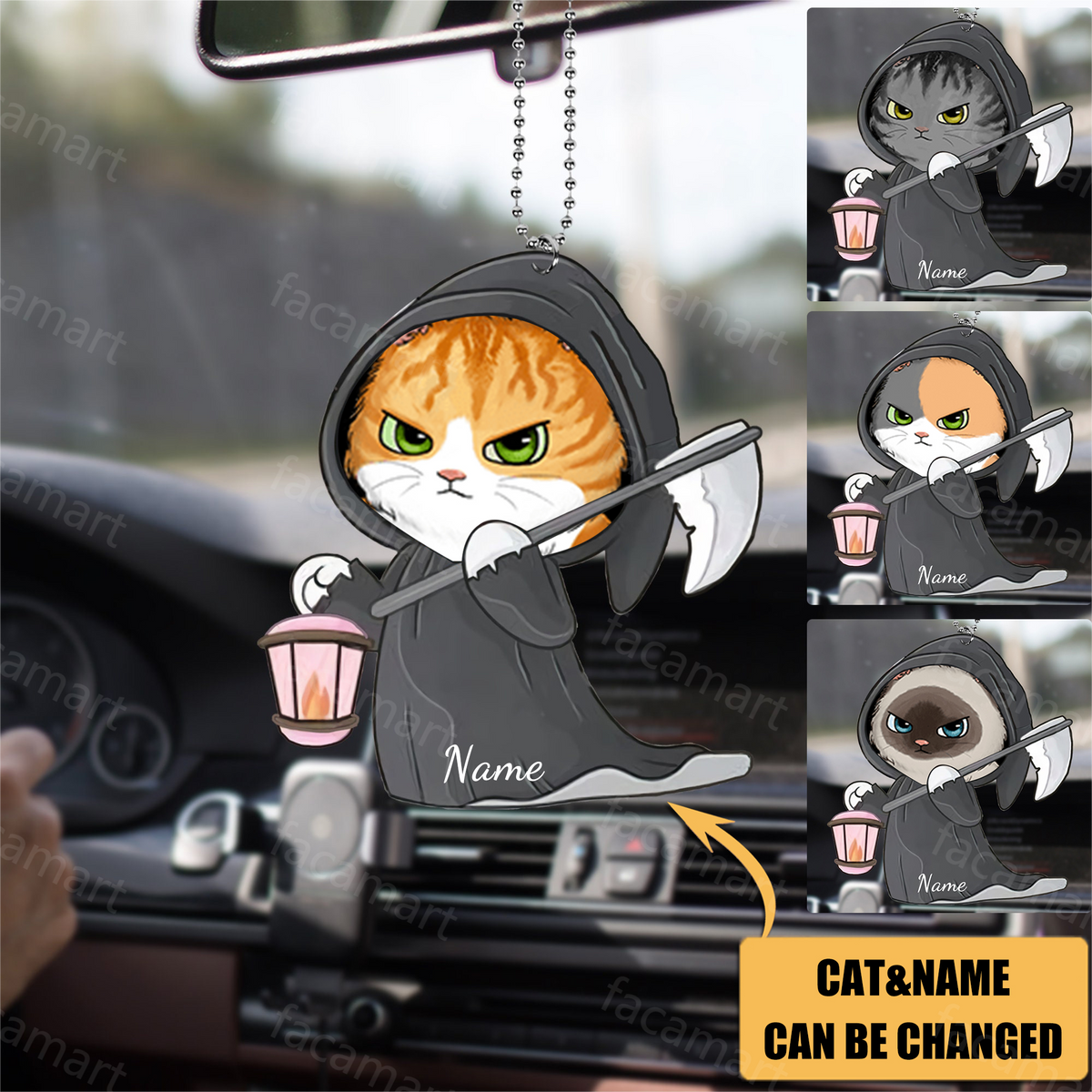 Personalized Cat Halloween Grim Reaper Ornament