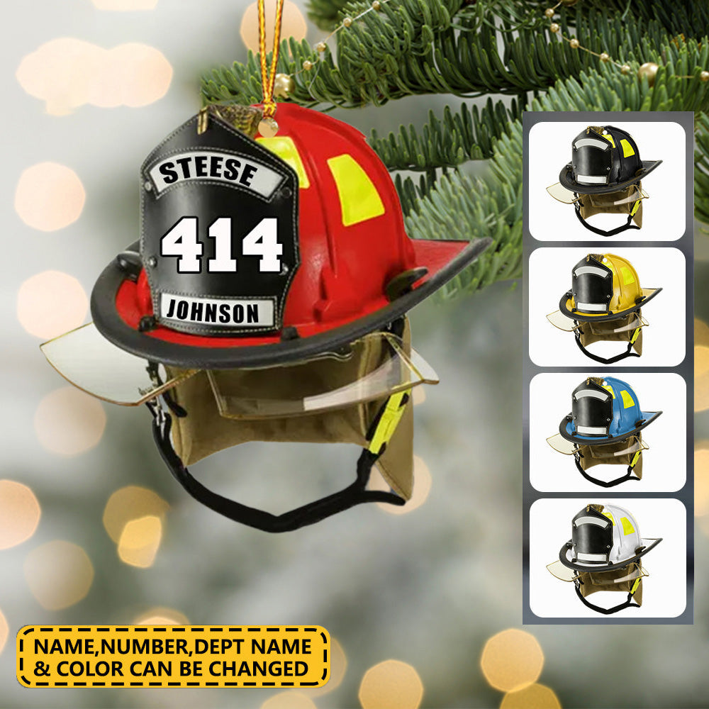 Personalized Firefighter Helmet Flat Acrylic Christmas Ornament