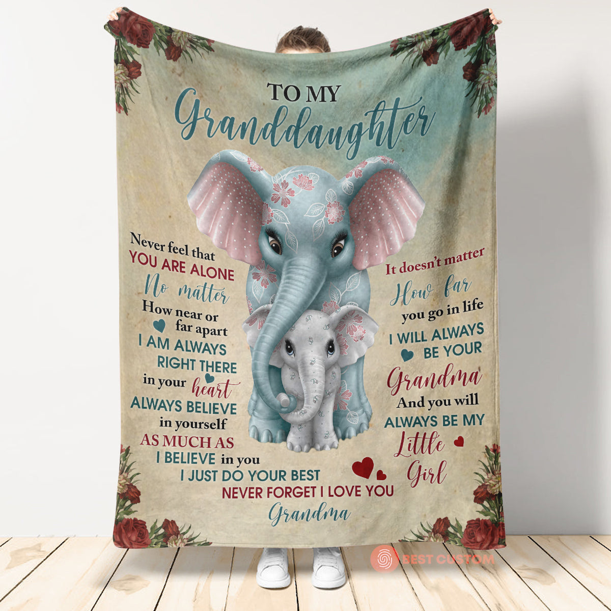 Gift For Granddaughter Blanket, To My Granddaughter I Will Always Be Your Grandma Elephant Blanket